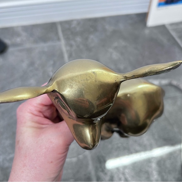 Vintage Brass Fawn Deer Sculpture 6.5"x6" Spring Home Decor Sitting Baby Deer - Picture 10 of 16